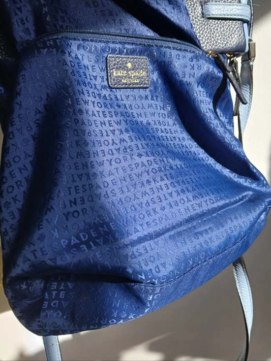 Kate Spade- Navy Blue/Light Blue-Two-toned-Pebbled Leather-Crossbody Bag - Picture 4 of 15